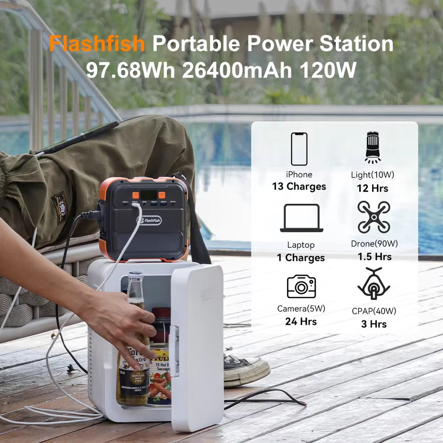 Flashfish Tragbares Kraftwerk Mini Solargenerator mit 120 W und 97,68 Wh Akku, 230 V Powerbank mit USB-C für Flugzeugreisen - Bild 2