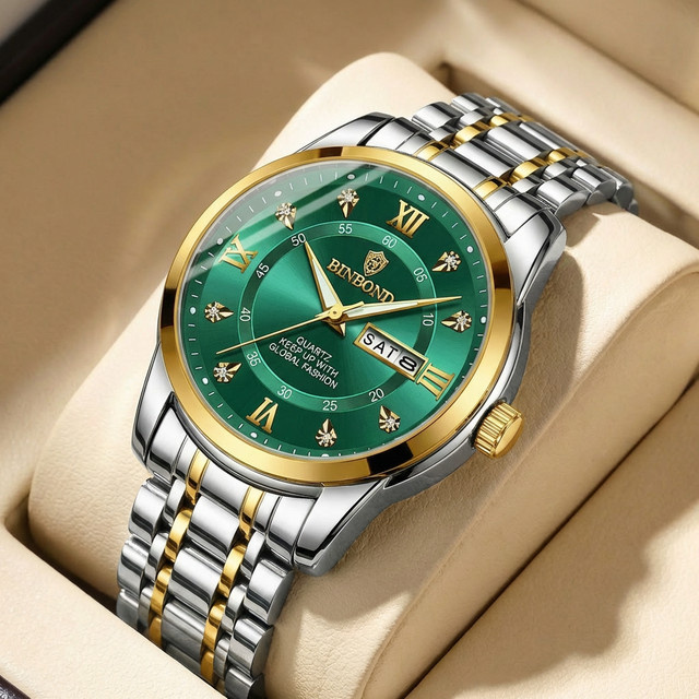 BINBOND Armbanduhr, Quarz, Edelstahl, Grün, Unisex - Bild 1