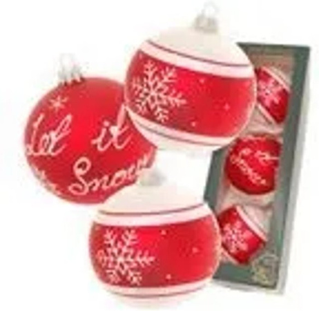 Krebs Glas Lauscha Weihnachtskugeln aus Glas, 3 Stück, rot matt und weiß, Durchmesser: 8 cm
