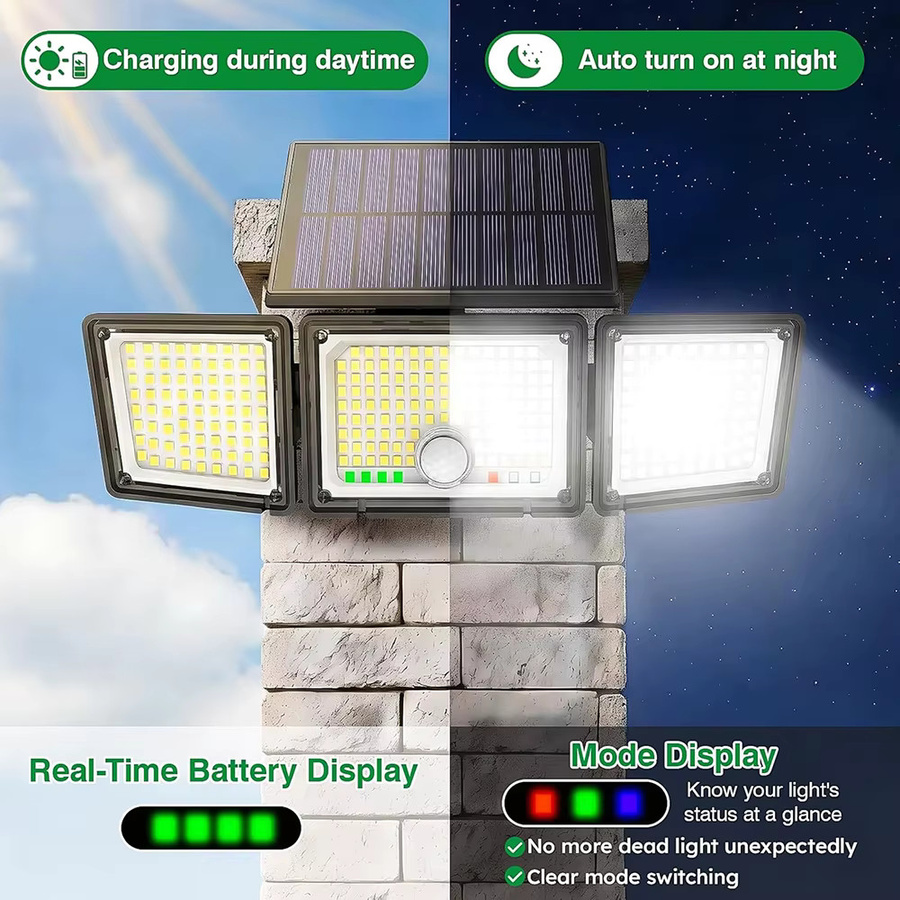 UMEXUS Solarleuchte für den Außenbereich mit 286 LEDs, 3500 Lumen, Bewegungssensor, IP65 wasserdicht, Schwarz - Bild 2