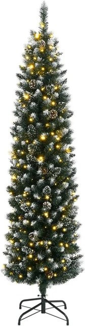 vidaXL Künstlicher Weihnachtsbaum Schlank mit 150 warmweißen LEDs, Farbe: Grün, Höhe: 120 cm - Bild 1