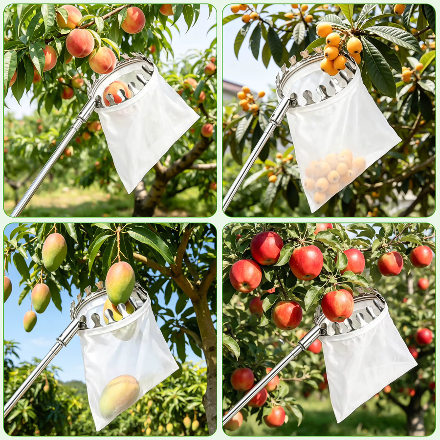 Verstellbarer Teleskop-Obstpflücker aus Edelstahl in Silber, Erntewerkzeug für Obstgarten mit einer Reichweite von 1,1 bis 2,86 m - Bild 5