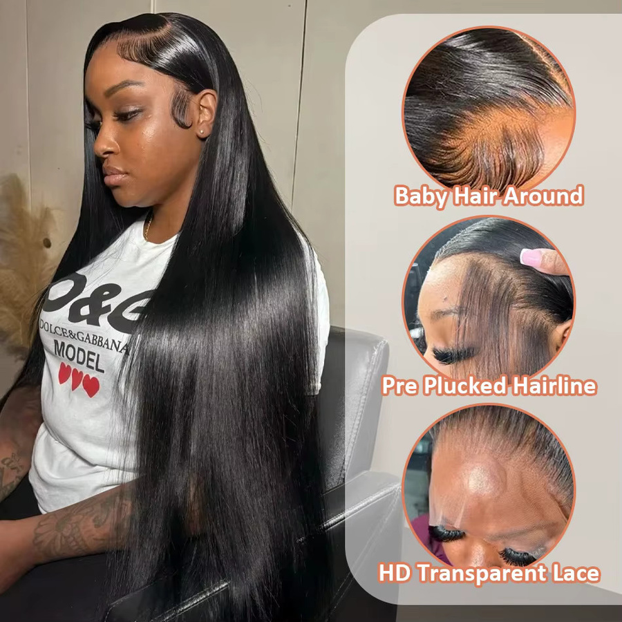 QZOQZO Echthaarperücke, 42 Zoll, HD Lace Front, gerade, Damen - Bild 2