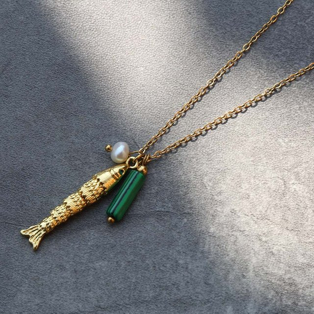 Fischanhänger Edelstahl, Gold, Kette - Bild 1