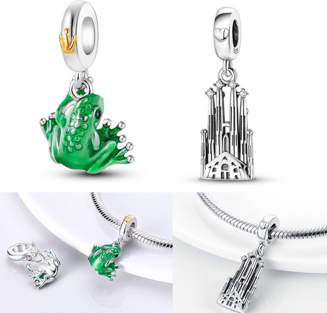 Charm 925 Sterlingsilber, Froschkrone, Perlenschloss, Damen - Bild 1