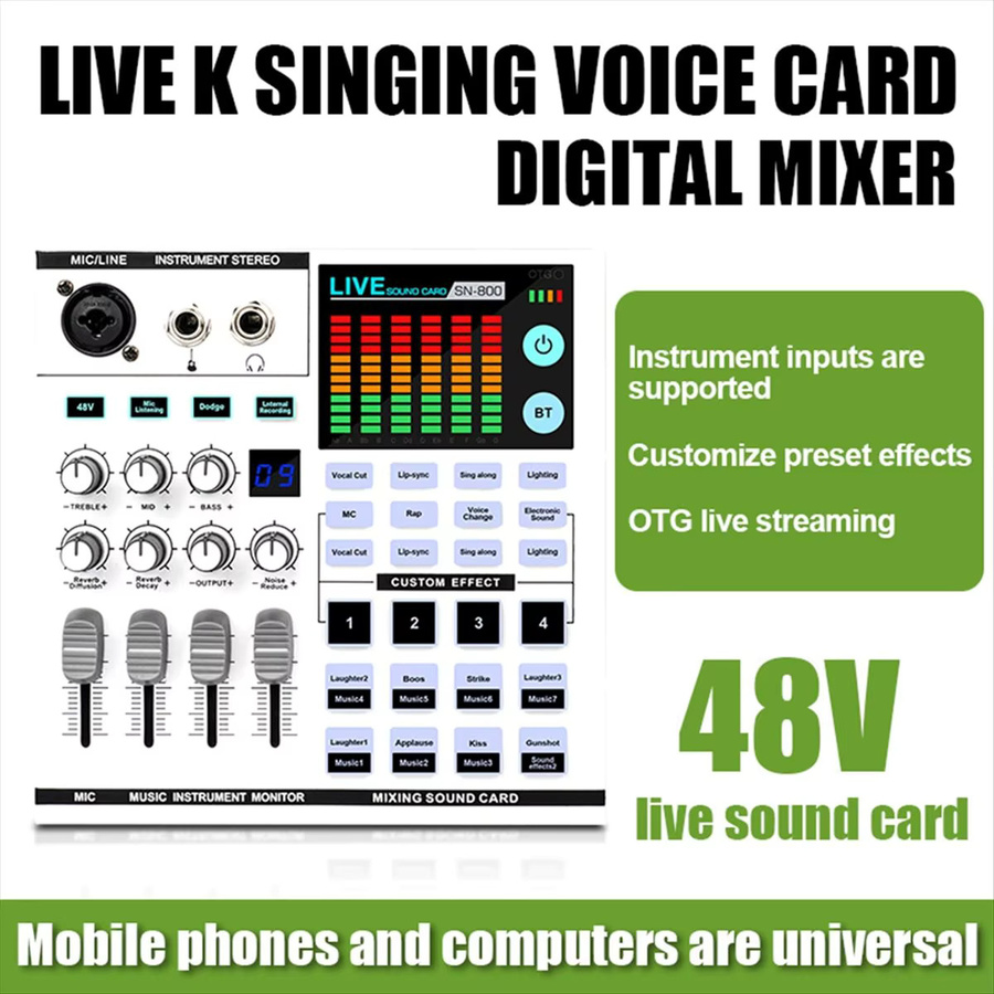 DTC5 SN800 Live-Soundkarte Audio-Mixer mit Stimmverzerrer für Rundfunk, Aufnahme und Musik - Bild 3
