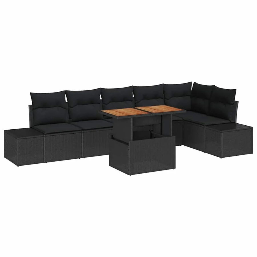 vidaXL Garten-Sofa-Set aus Poly Rattan in Schwarz, 7-teiliges Lounge-Set in U-Form mit Stauraum und Tisch - Bild 2