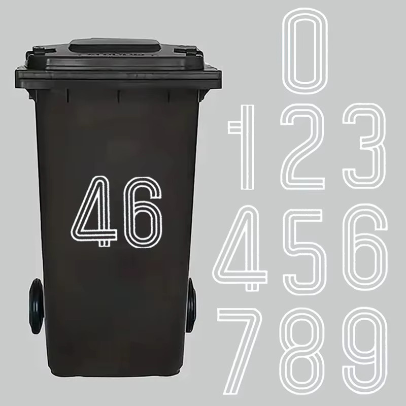 Selbstklebende Wheelie Bin Aufkleber mit Nummern 0-9 in Weiß für Mülleimer, Briefkästen und Garage, wasserdicht für Outdoor und Indoor, Format A6 - Bild 2