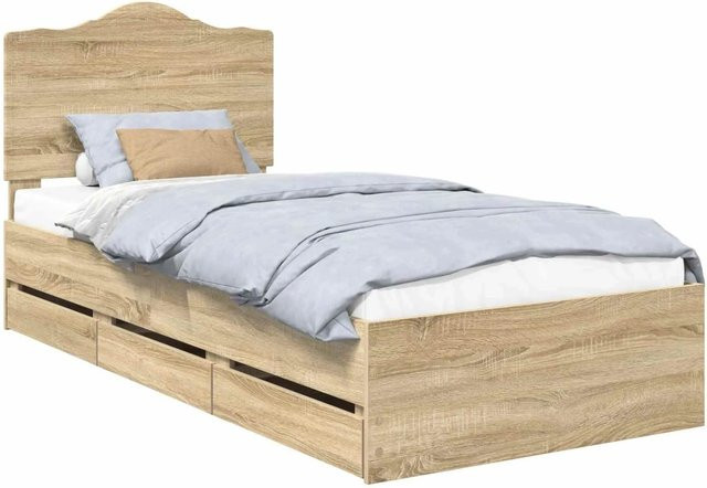 vidaXL Bettrahmen Sonoma-Eiche mit Schubladen, Farbe Braun, B/T/H: 100 x 200 x 29,21 cm - Bild 1