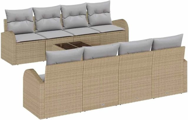 vidaXL Garten-Sofa-Set 9-tlg. in L-Form mit Kissen und integriertem Stauraum, Beige und Grau - Bild 1