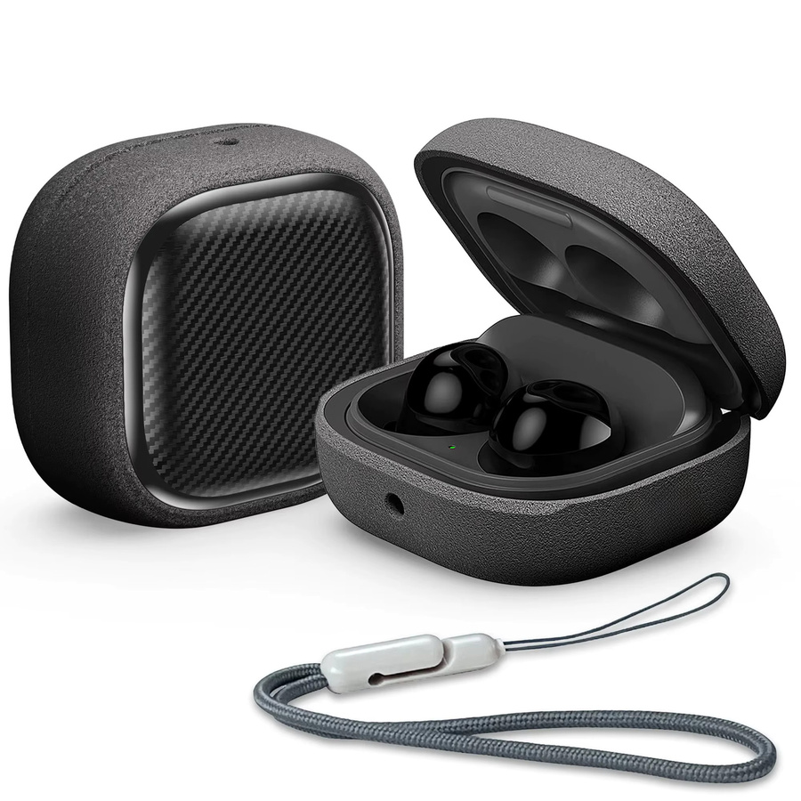 Vogue Fiber Stripe Schutzhülle mit Trageband für Samsung Galaxy Buds FE, Buds Pro, Buds2 Pro, Buds Live und Buds2 in Grün und Grau - Bild 5