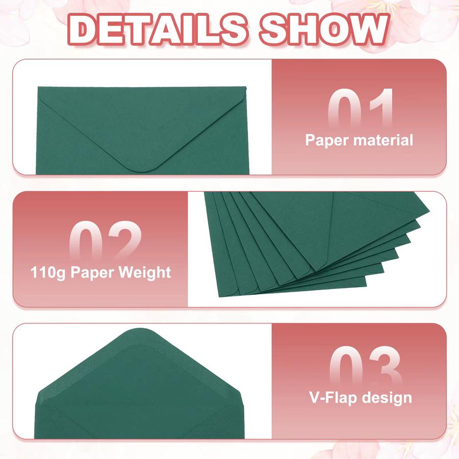50 Stück Einladungsumschläge mit V-Flap in Grün, A7-Grußkartenumschläge aus Papier, B: 17,8 cm, H: 12,7 cm - Bild 2