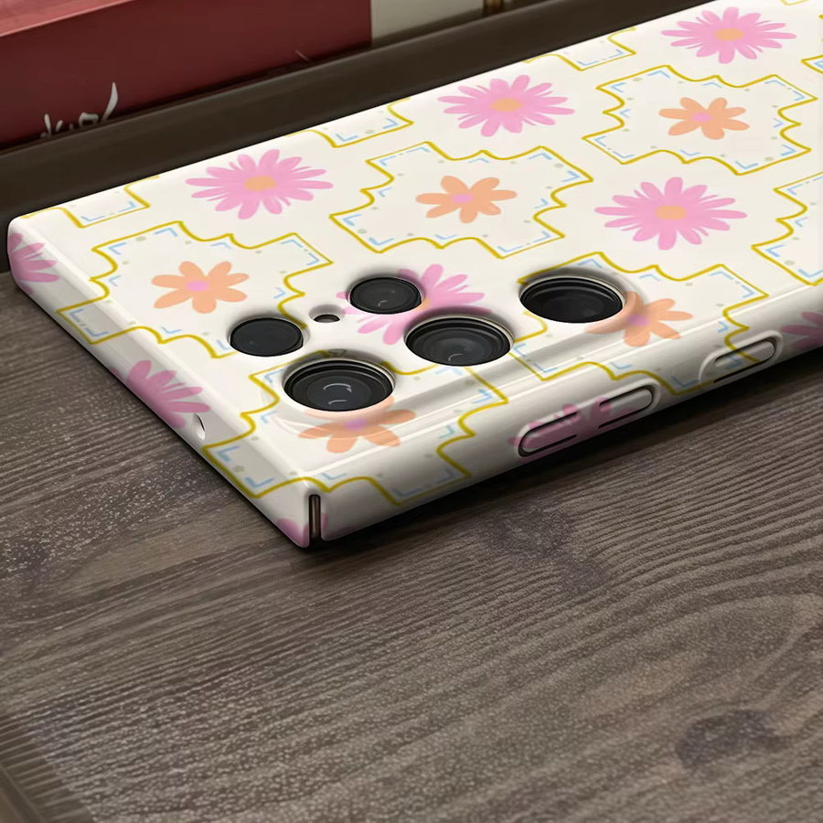 Samsung Handyhülle mit rosa Blumengitter-Design und glänzender doppellagiger Rückseite für Galaxy S25 Ultra, S24 und S23 Ultra Plus - Bild 3