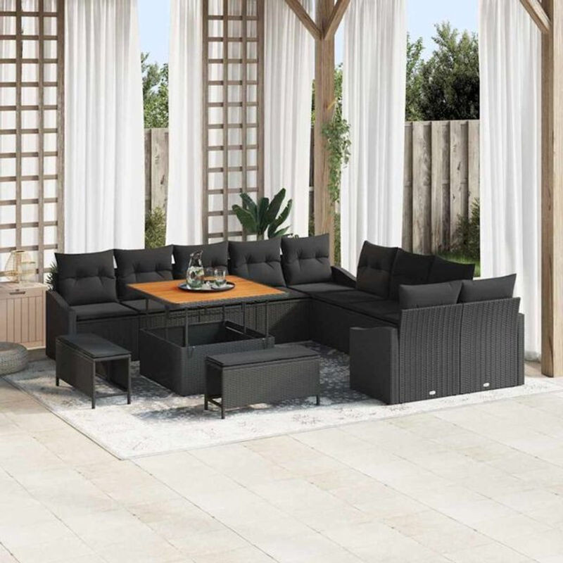 Modernes Garten-Sofa-Set aus Poly-Rattan mit 13 Kissen in Schwarz von vidaXL - Bild 1