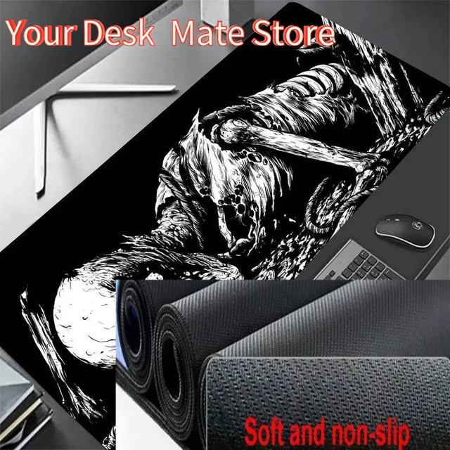 LockEdge Dark Horror Skull Gaming-Mauspad in Schwarz als große Schreibtischunterlage für Computer und Tastatur - Bild 1
