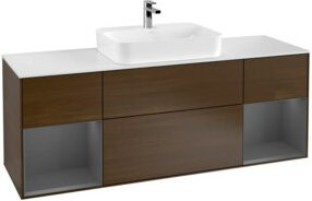 V&B Waschtischunterschrank Finion mit Wandbeleuchtung, Walnuss, Breite: 160 cm, Tiefe: 50,1 cm - Bild 1