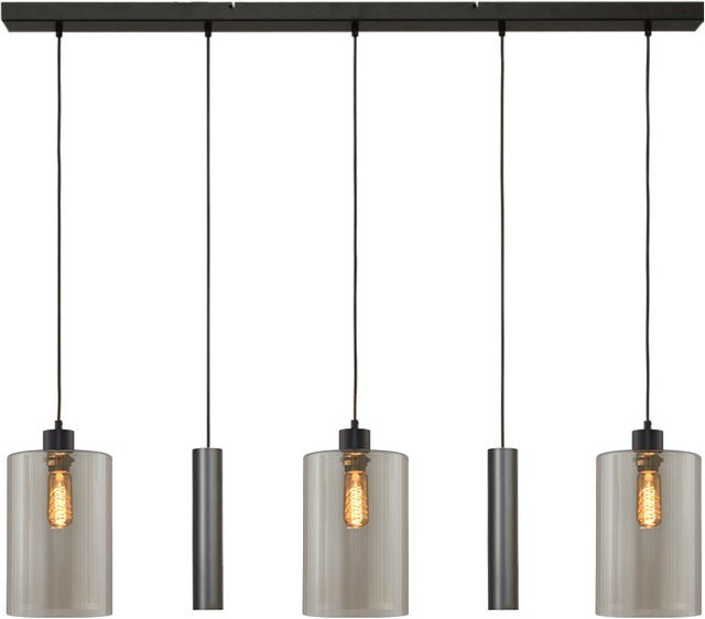 Masterlight Ortona 3/2 Pendelleuchte 5-flammig in Schwarz matt mit transparenten Glaszylindern, Höhe: 180 cm - Bild 1