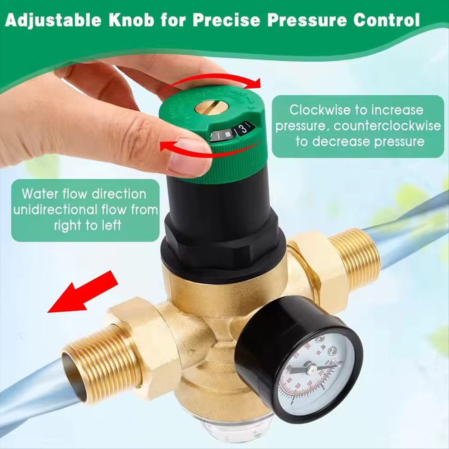 Wasserdruckminderer DN25 aus Messing in Gold mit Manometer und Siebfilter, 3/4 Zoll - Bild 4