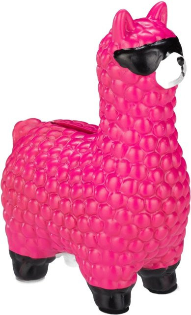 Relaxdays Lama Spardose aus Keramik in Pink mit Sonnenbrille, B/T/H: 15,5 x 11 x 6 cm - Bild 1