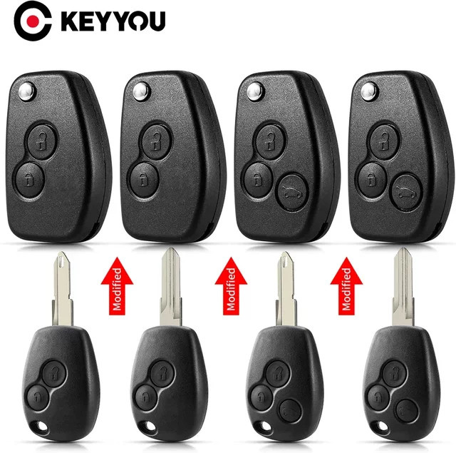 KEYYOU Modifiziertes Autoschlüsselgehäuse für Renault Dacia Modus Logan Clio Espace Nissan, 2/3BTN Klapp-Fernbedienungsgehäuse, Schwarz - Bild 1