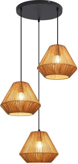 NETTLIFE Pendelleuchte aus Rattan und Metall in Schwarz, höhenverstellbar, Durchmesser: 25 cm - Bild 1
