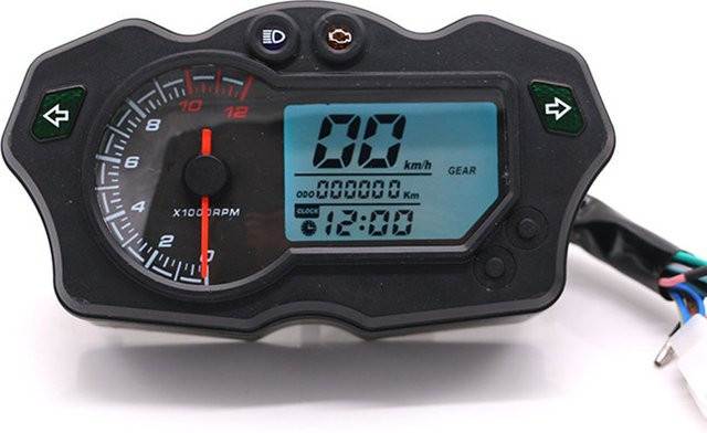 MotoQueen Digitales LCD Motorrad Tacho mit mechanischem Design und 7-farbig umschaltbarer Beleuchtung in Schwarz - Bild 1
