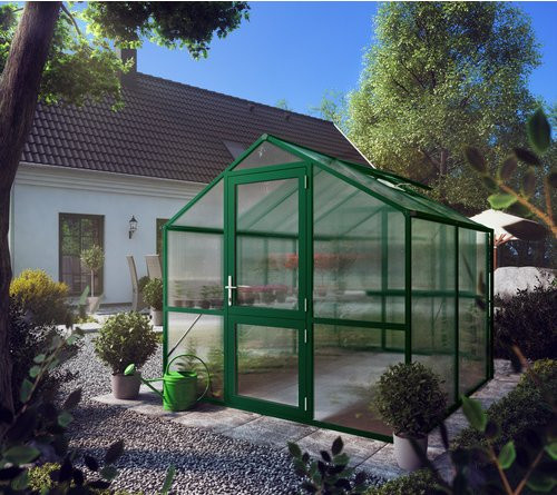 KGT Gewächshaus Rose Bausatz aus Aluminium und Polycarbonat in Moosgrün mit 5,06 m² Fläche und Drehtür - Bild 1