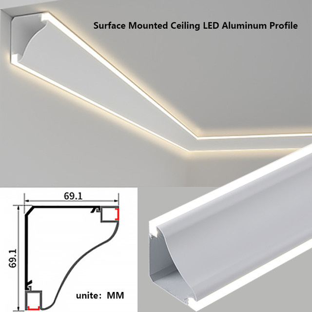 Khelse LED Aluminium Profil für Deckenmontage mit PC Diffusor in Weiß, 1 m Länge - Bild 1