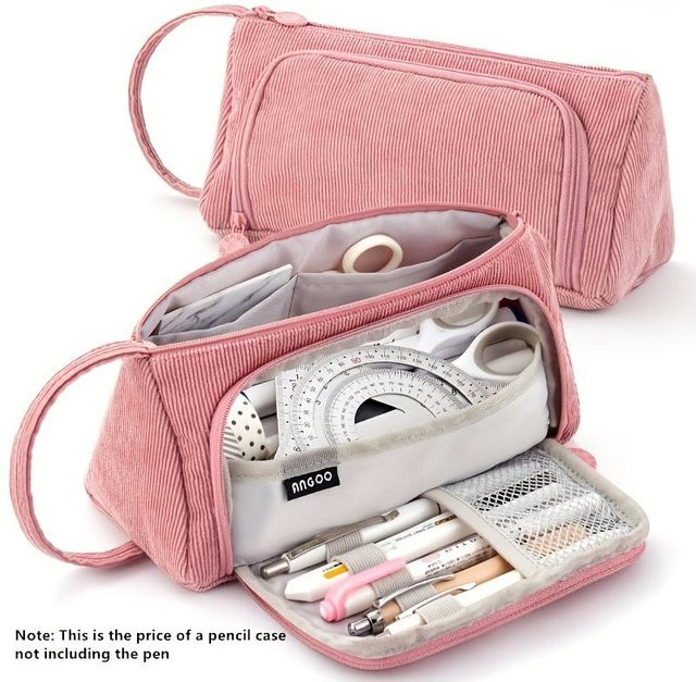 LChome Cord-Federmäppchen als geräumiger Mehrfachfach-Organizer aus Textil in Rosa - Bild 1