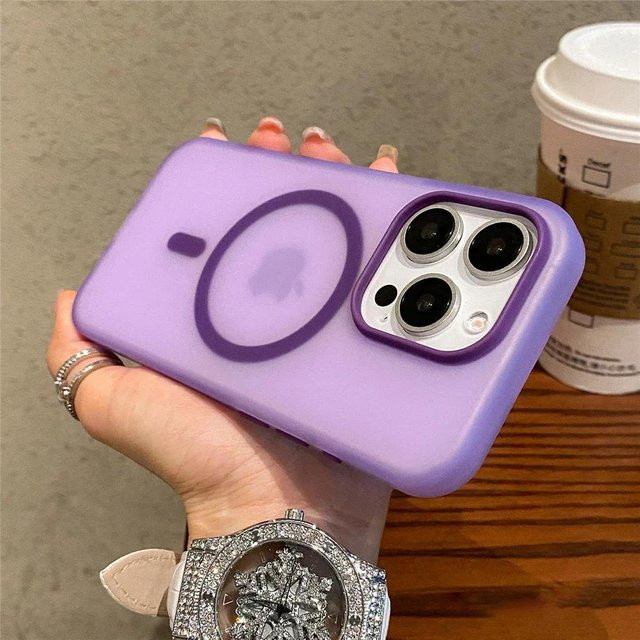 Yiran Bag Mattes Candy Magnetisches Kabelloses Laden Transparente Hülle für iPhone 16 15 14 13 12 11 Pro Max Plus mit MagSafe Stoßfeste Hülle Farbe: Transparent Purple - Bild 1