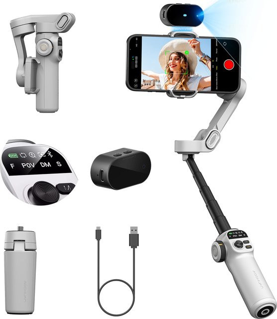 AOCHUAN Smart X2 Ai Smartphone-Gimbal-Stabilisator in Weiß mit LED-Anzeige und integrierter Verlängerungsstange - Bild 1