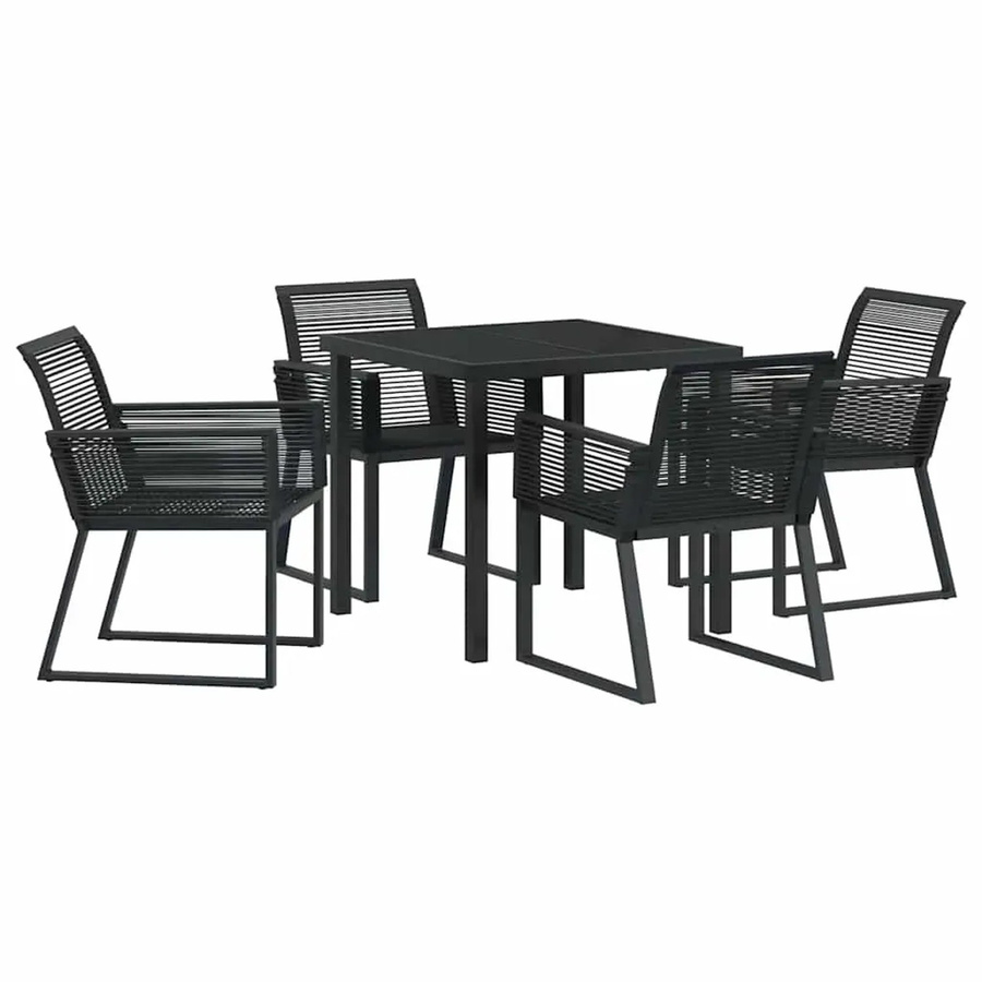 vidaXL Garten Essgruppe 5-teilig aus Poly Rattan und Glas in Schwarz mit rechteckigem Tisch für Terrasse und Garten - Bild 2
