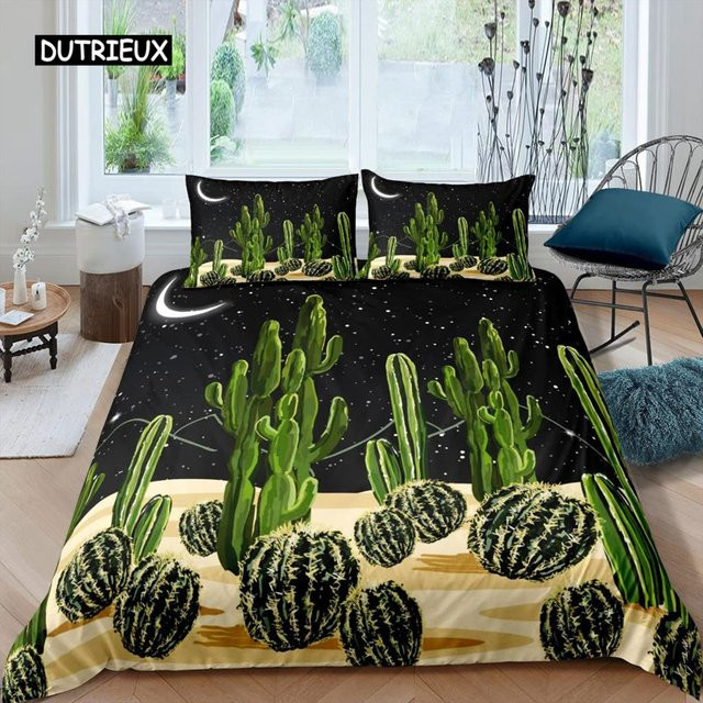 Bettwäsche-Set mit Kaktus-Motiv von Binchi Outdoor Product, Grüne Pflanze Natur-Kunstdruck, Material Mikrofaser Polyester, B/H: 135 x 200 cm - Bild 1