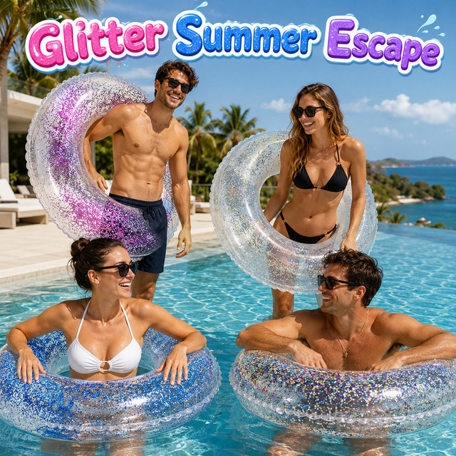 Aufblasbarer Schwimmring, Transparenter Glitzer-Konfetti-Pailletten-Poolring, 1-teiliges Set - Bild 1