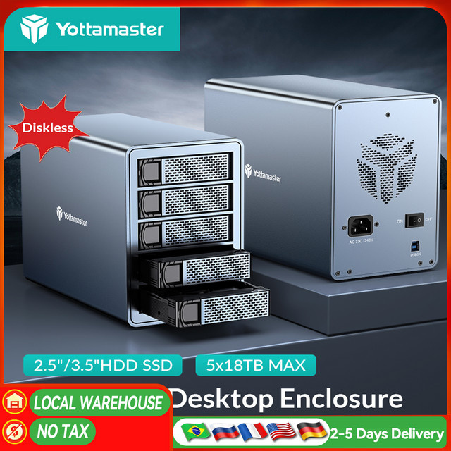 Yottamaster RAID externes Festplattengehäuse mit 5 oder 4 Bays für 2,5 und 3,5 Zoll SATA HDD und SSD - Bild 1