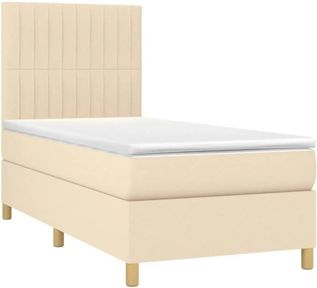 vidaXL Boxspringbett mit Matratze in Beige, Hybrid-Modell mit Taschenfederkern, B/T: 90 x 190 cm - Bild 1