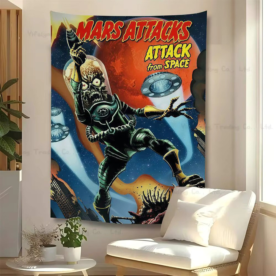 Mars Attacks Hängender Wandteppich im Boho-Stil mit Mandala- und geometrischem Design, Mehrfarbig, B: 70 cm, H: 50 cm - Bild 2