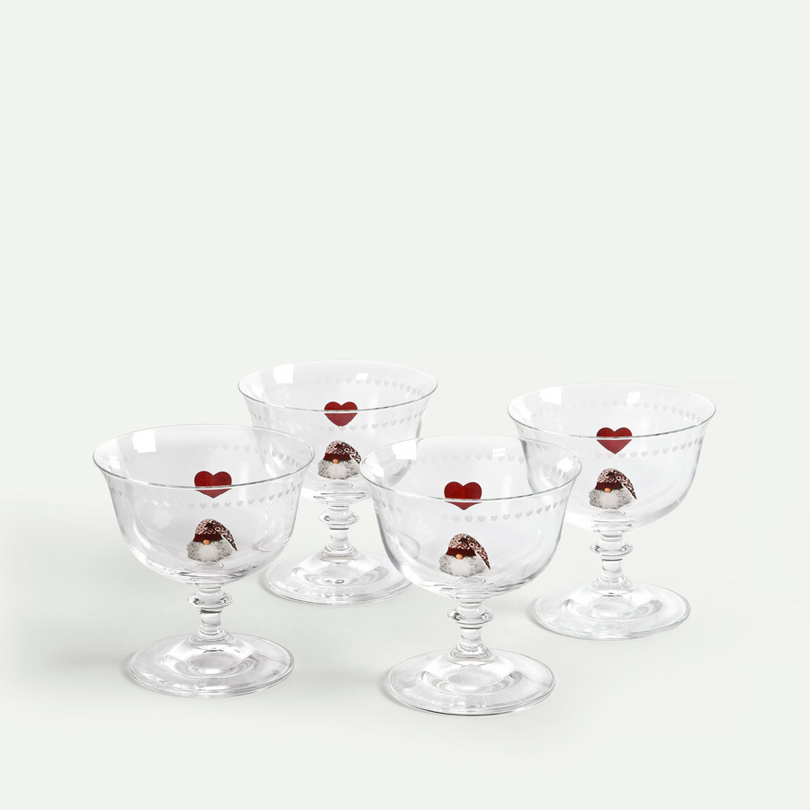 asa_selection Nordische Weihnachtswichtel Coupé-Glas 4er-Pack, transparent, rot und grau, 300 ml - Bild 1