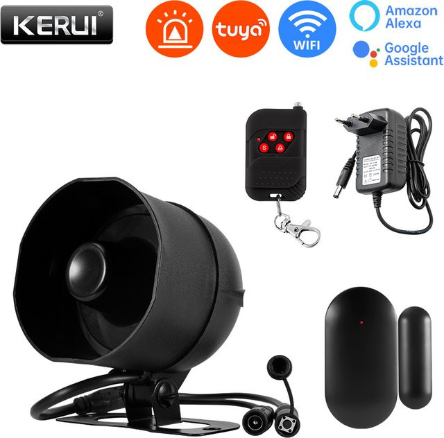 KERUI Tuya Smart WiFi Alarmsystem mit 120 dB Sirene und Tür-Fenster-Sensor in Schwarz - Bild 1