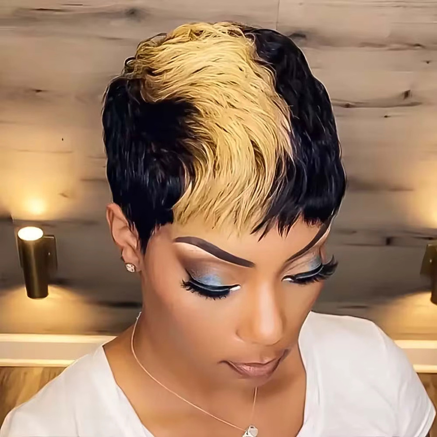 OYM HAIR Pixie-Schnitt-Perücke, Ombre Blonde, Echthaar, Damen - Bild 2