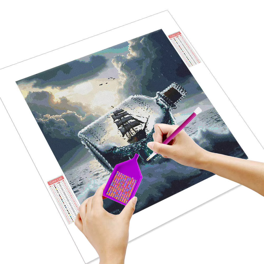 HUACAN 5D Diamantmalerei-Set mit mystischem Segelboot in der Flasche, Mosaik-Bastelset Ozeanszene in Multicolour - Bild 2