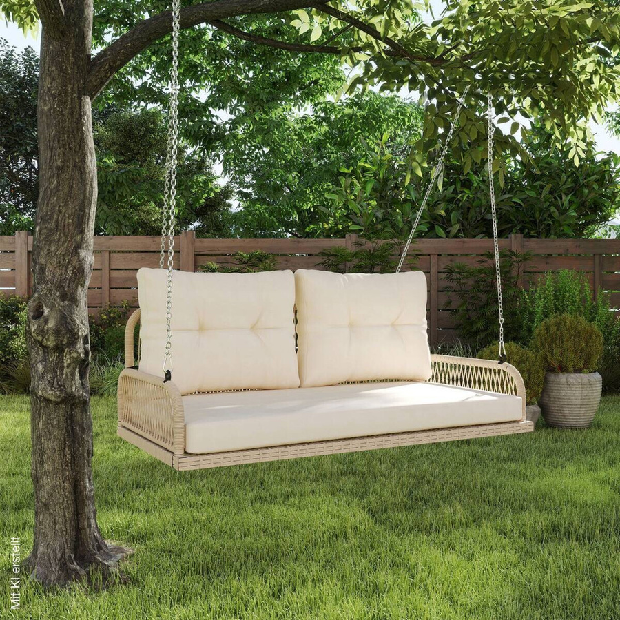 Outsunny Hollywoodschaukel 2-Sitzer aus Polyrattan mit Kissen in Beige, B/H/L: 66 x 44 x 115 cm - Bild 4