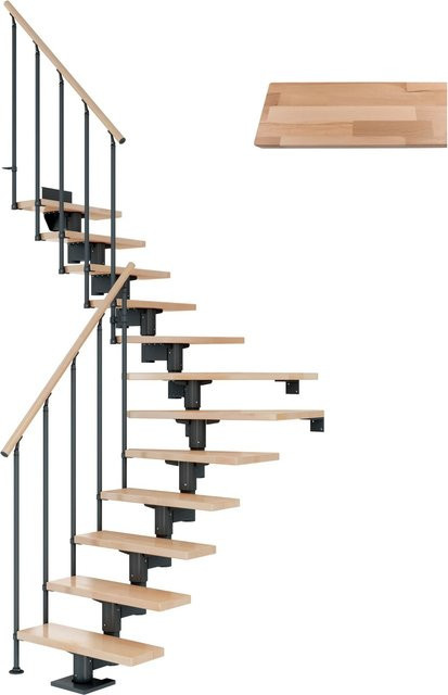 Dolle Mittelholmtreppe Cork Buche Perlgrau 1/4 Gewendelt Breite: 315 cm, Tiefe: 75 cm - Bild 1