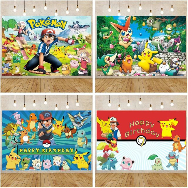 Potdemiel Pikachu Fotokulisse für Kindergeburtstage und Babypartys, Mehrfarbig, Textil-Banner - Bild 1