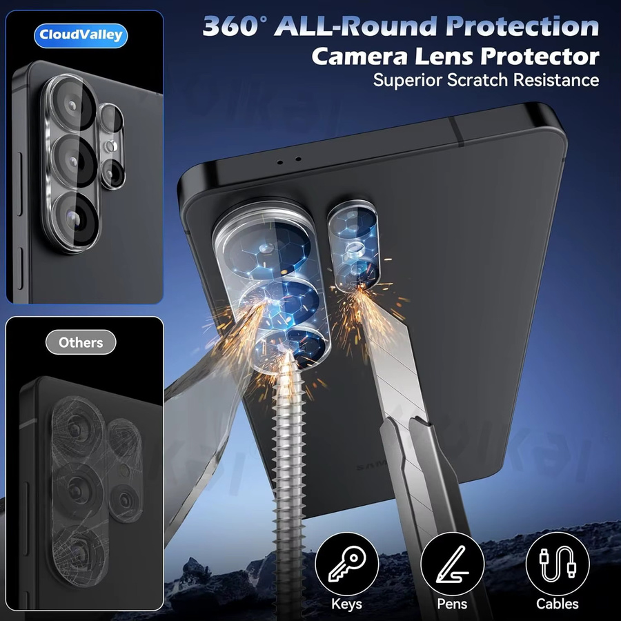 3er-Pack Samsung Galaxy S26 Ultra und S25 Ultra Kameraobjektiv-Displayschutz aus gehärtetem Glas, transparent - Bild 4