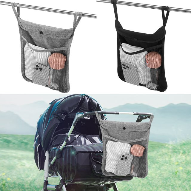 Willstar Baby Kinderwagen Organizer in Grau mit Doppel-Taschen und Mesh-Fächern - Bild 1