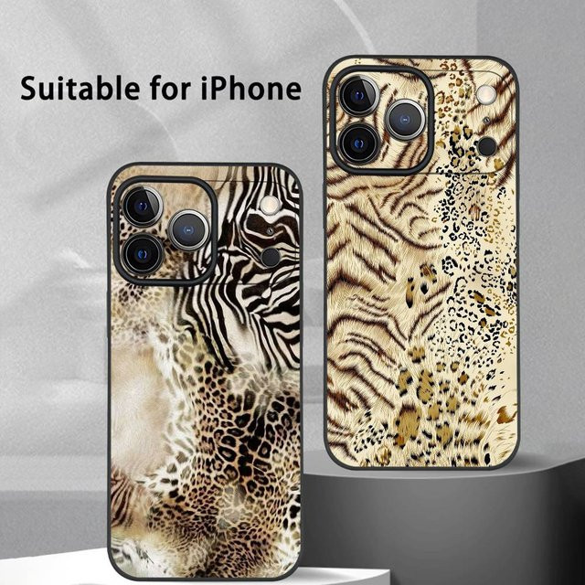 Leopard Print Handyhülle für iPhone 11 bis 17 Pro Max Plus Mini in Schwarz Matt Soft Shell - Bild 1