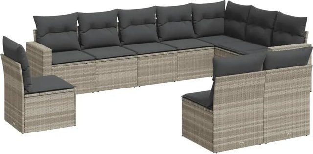 vidaXL 10-tlg. Garten-Sofagarnitur in L-Form aus Poly-Rattan und Metall, Hellgrau, inklusive Kissen und abnehmbaren Bezügen - Bild 1