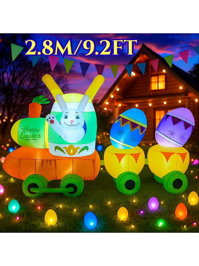 Aufblasbare Ostern-Dekoration Kaninchen-Karotten-Zug mit integrierten LED-Leuchten, mehrfarbig, Höhe: 2,8 m - Bild 6