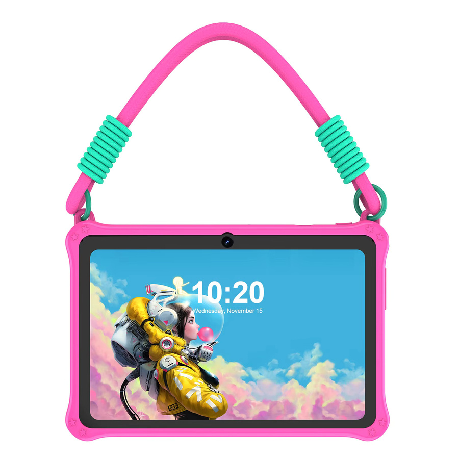 PRITOM Kinder-Tablet mit 7 Zoll Display, Android 13, 4 GB RAM, 32 GB ROM, WiFi und Bluetooth inklusive Lernsoftware und Trageband in Blau oder Pink - Bild 1